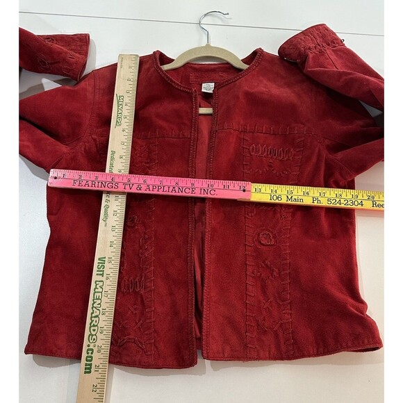 Chico's Suede Leather Braided Rose Boho classy Open Front Jacket Size 1  sz 4/6 - Picture 14 of 16